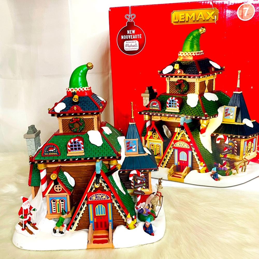 Lemax Santa's Wonderland Elwood's Elf Lodge Elves Santa’s Ski School Christmas